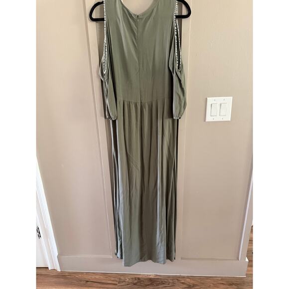 Design 365 Maxi Dress with Shoulder Cut Out Green women’s long sleeve SZ L - Picture 5 of 5